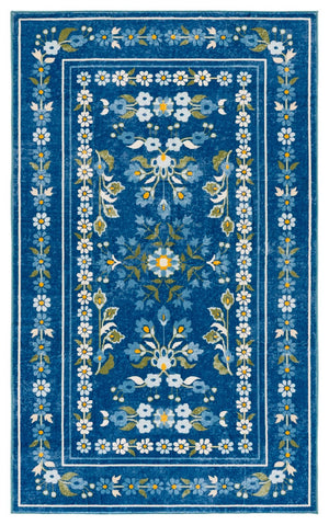 Safavieh Martha Stewart Washable Floral Runner Rug – Elegant Area Rug For Hallways And Entryways, Durable Design Dark Blue ,Beige Polyester Pile Msrw179m-3