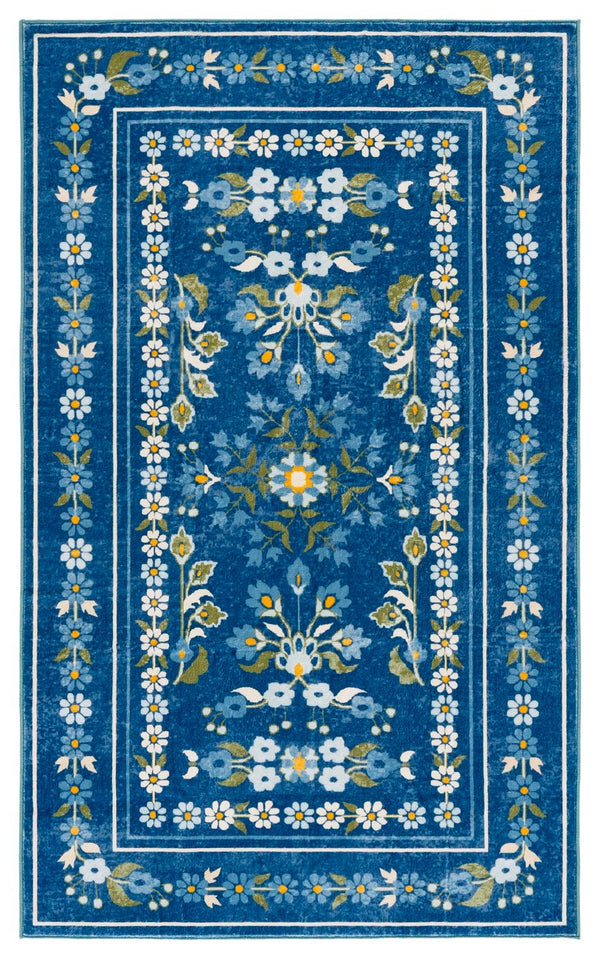 Safavieh Martha Stewart Washable Floral Runner Rug – Elegant Area Rug For Hallways And Entryways, Durable Design Dark Blue ,Beige Polyester Pile Msrw179m-3