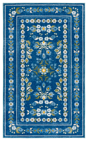Safavieh Martha Stewart Washable Floral Area Rug - Elegant And Durable Design For Every Room In Your Home Dark Blue ,Beige Polyester Pile Msrw179m-4