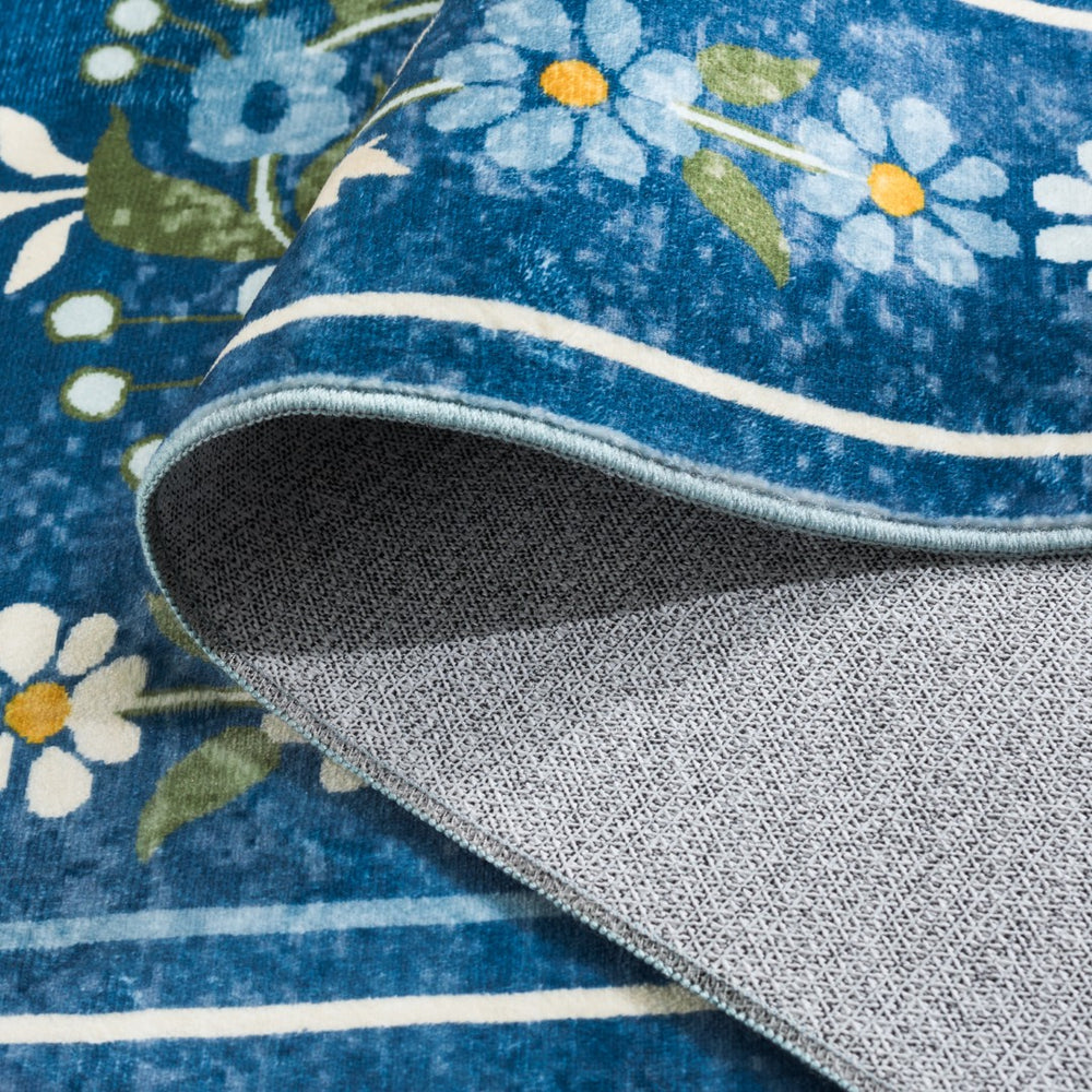 Safavieh Martha Stewart Washable Floral Area Rug - Elegant And Durable Design For Every Room In Your Home Dark Blue ,Beige Polyester Pile Msrw179m-4