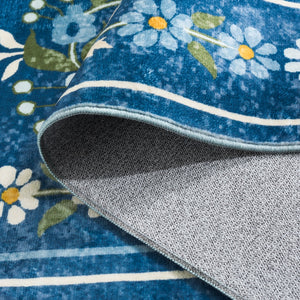 Safavieh Martha Stewart Washable Floral Area Rug - Elegant And Durable Design For Every Room In Your Home Dark Blue ,Beige Polyester Pile Msrw179m-4