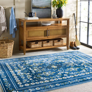 Safavieh Martha Stewart Washable Floral Area Rug - Elegant And Durable Design For Every Room In Your Home Dark Blue ,Beige Polyester Pile Msrw179m-4
