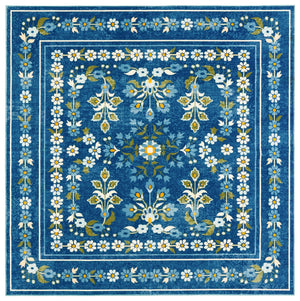 Safavieh Martha Stewart Washable Floral Runner Rug – Elegant Area Rug For Hallways And Entryways, Durable Design Dark Blue ,Beige Polyester Pile Msrw179m-6sq