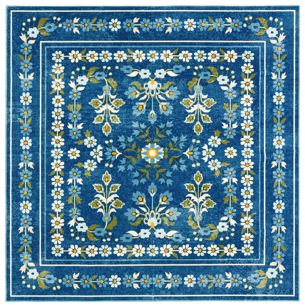 Safavieh Martha Stewart Washable Floral Runner Rug – Elegant Area Rug For Hallways And Entryways, Durable Design Dark Blue ,Beige Polyester Pile Msrw179m-6sq