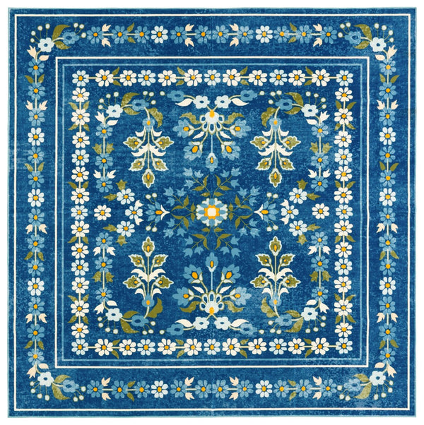 Safavieh Martha Stewart Washable Floral Area Rug - Elegant And Durable Design For Every Room In Your Home Dark Blue ,Beige Polyester Pile Msrw179m-4