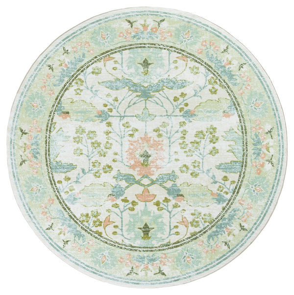 Safavieh Martha Stewart Washable 6' Round Floral Area Rug In Beige/Green - Elegant, Low-profile, Slip-resistant Beige ,Green Polyester Pile Msrw181b-6r