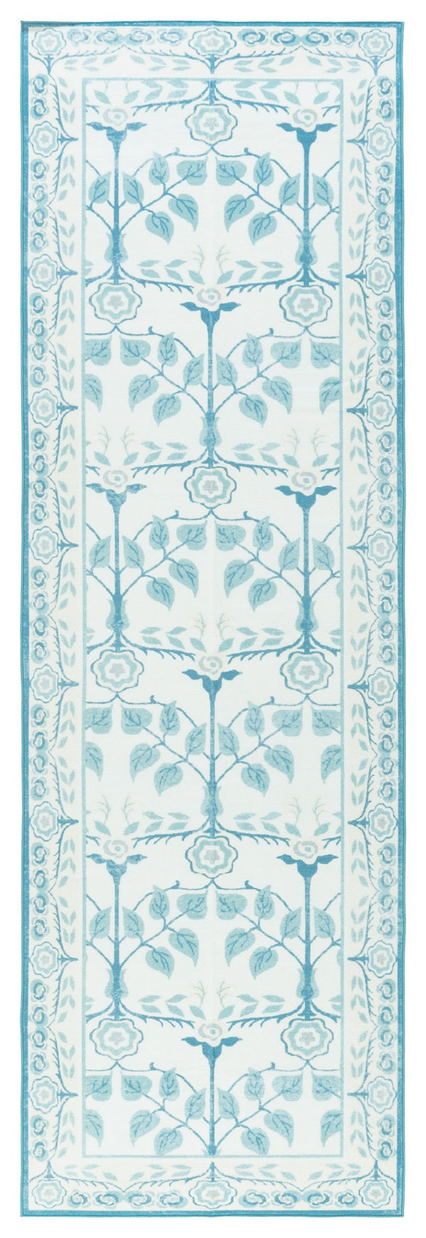 Safavieh Martha Stewart Washable Floral Runner Rug - Elegant, Durable, And Stylish For Any Home Space Ivory ,Light Blue Polyester Pile Msrw182a-28