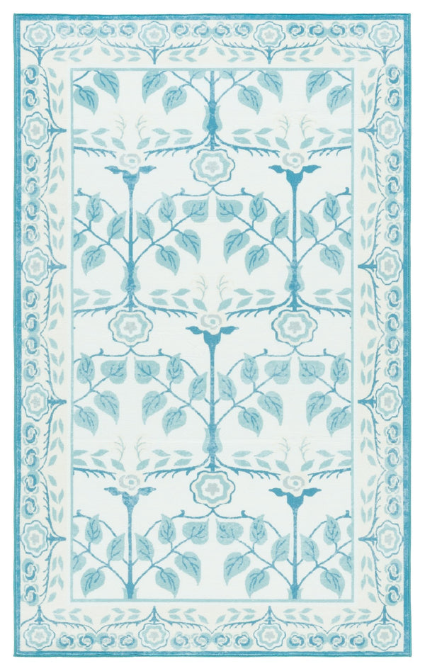 Safavieh Martha Stewart Washable Floral Runner Rug - Elegant, Durable, And Stylish For Any Home Space Ivory ,Light Blue Polyester Pile Msrw182a-3