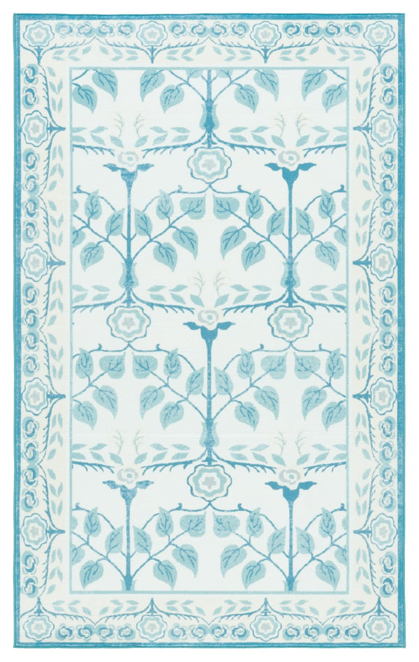 Safavieh Martha Stewart Elegant Washable Area Rug - Durable Design, Chic Minimalist Style For Any Room Ivory ,Light Blue Polyester Pile Msrw182a-9