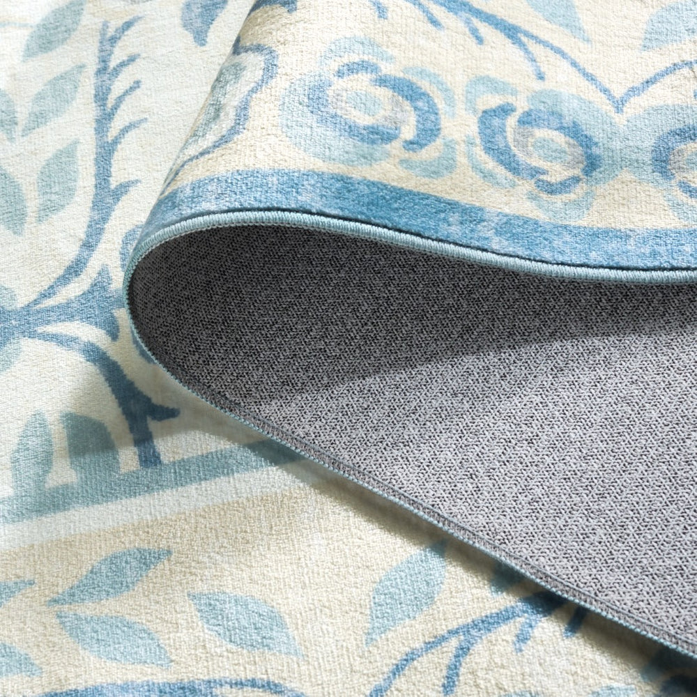 Safavieh Martha Stewart Elegant Washable Area Rug - Durable Design, Chic Minimalist Style For Any Room Ivory ,Light Blue Polyester Pile Msrw182a-9