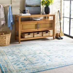 Safavieh Martha Stewart Elegant Washable Area Rug - Durable Design, Chic Minimalist Style For Any Room Ivory ,Light Blue Polyester Pile Msrw182a-9