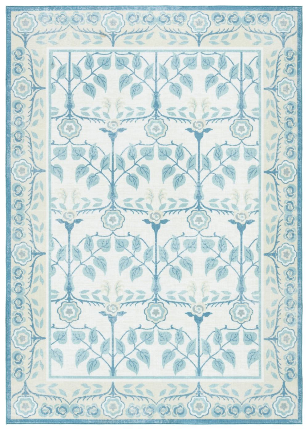 Safavieh Martha Stewart Washable Floral Runner Rug - Elegant, Durable, And Stylish For Any Home Space Ivory ,Light Blue Polyester Pile Msrw182a-57