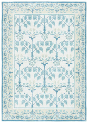 Safavieh Martha Stewart Elegant Washable Area Rug - Durable Design, Chic Minimalist Style For Any Room Ivory ,Light Blue Polyester Pile Msrw182a-9