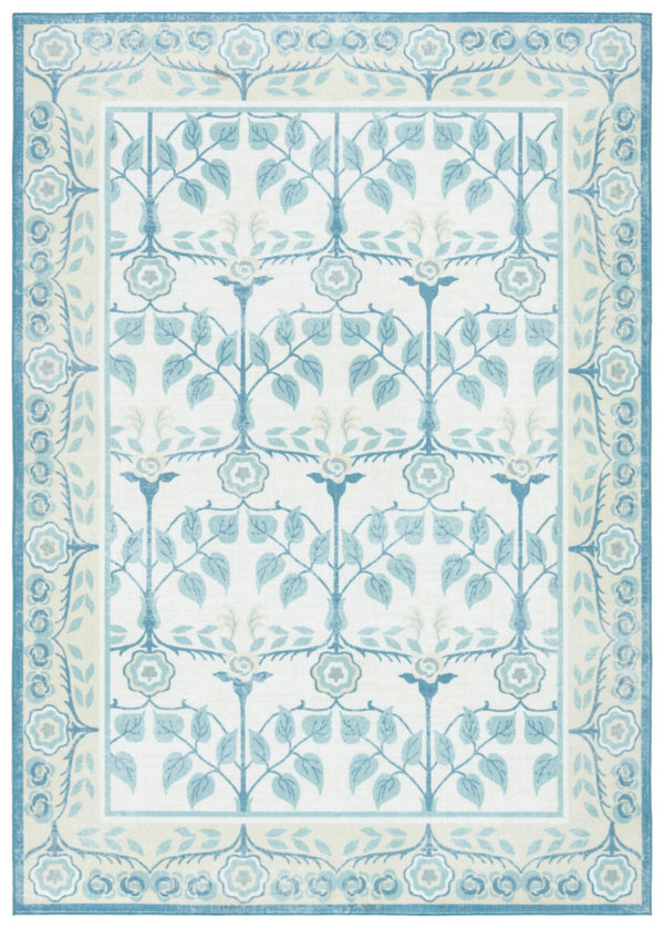 Safavieh Martha Stewart Elegant Washable Area Rug - Durable Design, Chic Minimalist Style For Any Room Ivory ,Light Blue Polyester Pile Msrw182a-9