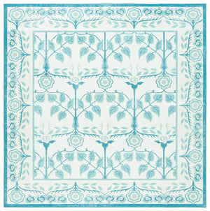 Safavieh Martha Stewart Washable Floral Runner Rug - Elegant, Durable, And Stylish For Any Home Space Ivory ,Light Blue Polyester Pile Msrw182a-6sq