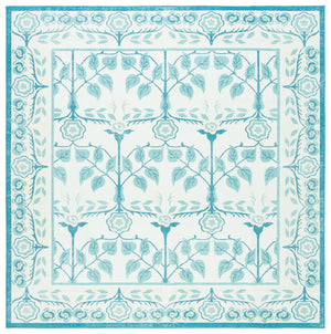 Safavieh Martha Stewart Elegant Washable Area Rug - Durable Design, Chic Minimalist Style For Any Room Ivory ,Light Blue Polyester Pile Msrw182a-9