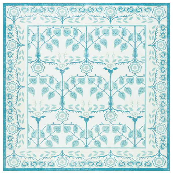 Safavieh Martha Stewart Elegant Washable Area Rug - Durable Design, Chic Minimalist Style For Any Room Ivory ,Light Blue Polyester Pile Msrw182a-9