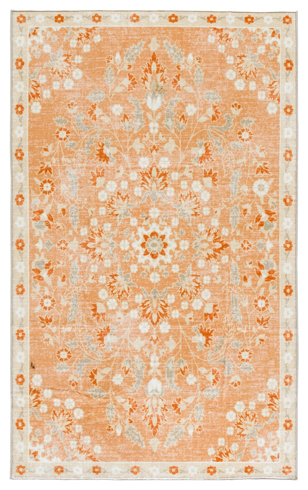 Safavieh Martha Stewart Washable Floral Area Rug - Elegant & Durable Design For Effortless Home Style Upgrade Rust ,Beige Polyester Pile Msrw184q-9