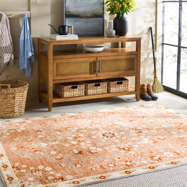 Safavieh Martha Stewart Washable Floral Area Rug - Elegant & Durable Design For Effortless Home Style Upgrade Rust ,Beige Polyester Pile Msrw184q-9
