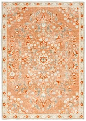 Safavieh Martha Stewart Washable Floral Area Rug - Elegant & Durable Design For Effortless Home Style Upgrade Rust ,Beige Polyester Pile Msrw184q-9