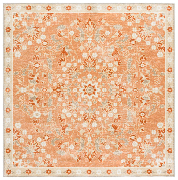 Safavieh Martha Stewart Washable Floral Area Rug - Elegant & Durable Design For Effortless Home Style Upgrade Rust ,Beige Polyester Pile Msrw184q-9