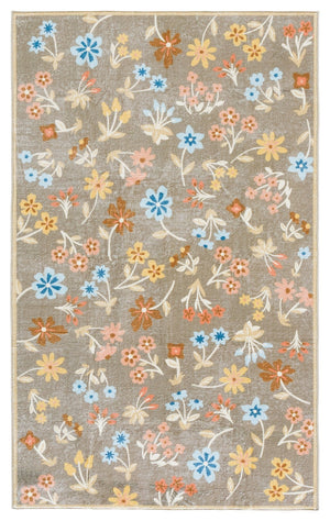 Safavieh Martha Stewart Washable Floral Area Rug For Serene Spaces - Elegant, Durable, And Stylish Design Dark Beige ,Light Blue Polyester Pile Msrw187c-4