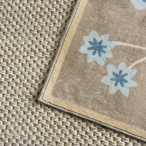 Safavieh Martha Stewart Washable Floral Area Rug For Serene Spaces - Elegant, Durable, And Stylish Design Dark Beige ,Light Blue Polyester Pile Msrw187c-4