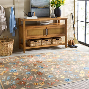 Safavieh Martha Stewart Washable Floral Area Rug For Serene Spaces - Elegant, Durable, And Stylish Design Dark Beige ,Light Blue Polyester Pile Msrw187c-4