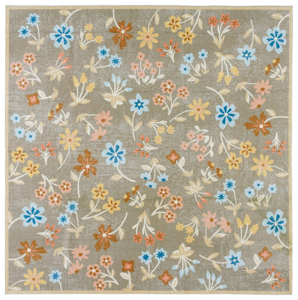 Safavieh Martha Stewart Washable Floral Runner Rug - Elegant Design For Hallways And High-traffic Areas Dark Beige ,Light Blue Polyester Pile Msrw187c-6sq