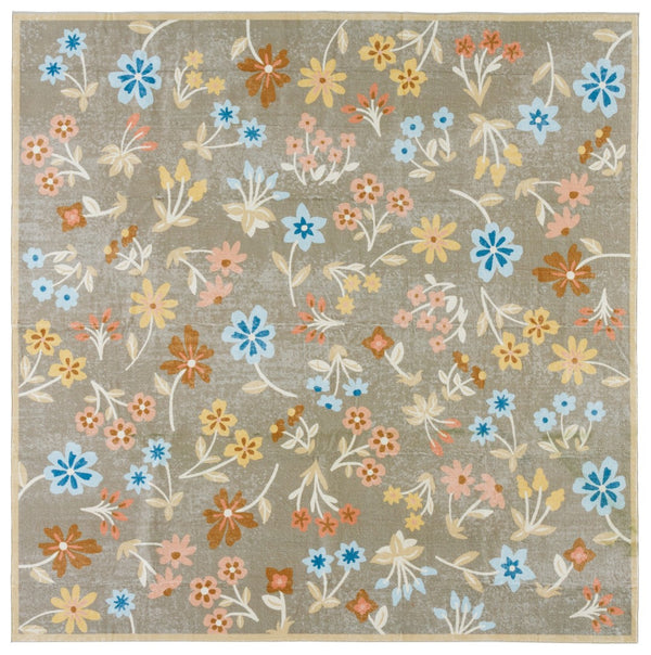 Safavieh Martha Stewart Washable Floral Area Rug For Serene Spaces - Elegant, Durable, And Stylish Design Dark Beige ,Light Blue Polyester Pile Msrw187c-4