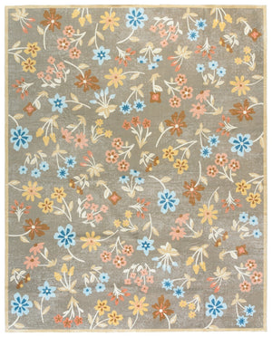 Safavieh Martha Stewart Washable Floral Area Rug For Serene Spaces - Elegant, Durable, And Stylish Design Dark Beige ,Light Blue Polyester Pile Msrw187c-4