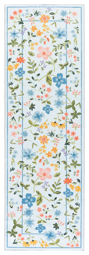 Safavieh Martha Stewart Washable Floral Runner Rug - Elegant & Durable Design For Any Hallway Or Space Light Blue ,Rust Polyester Pile Msrw190k-28