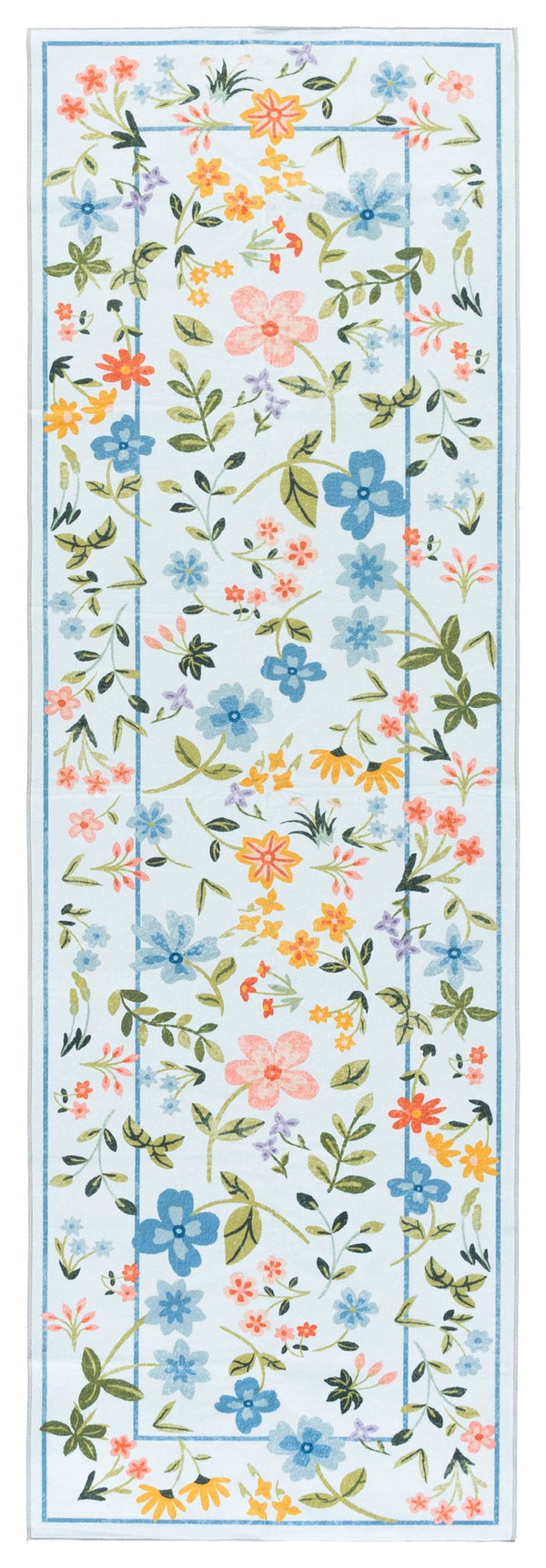 Safavieh Martha Stewart Washable Floral Runner Rug - Elegant & Durable Design For Any Hallway Or Space Light Blue ,Rust Polyester Pile Msrw190k-28