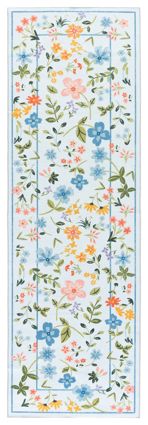 Safavieh Martha Stewart Washable Floral Area Rug - Stylish Comfort For Your Home With Easy Maintenance & Elegance Light Blue ,Rust Polyester Pile Msrw190k-9