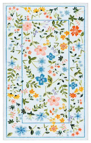 Safavieh Martha Stewart Washable Floral Runner Rug - Elegant & Durable Design For Any Hallway Or Space Light Blue ,Rust Polyester Pile Msrw190k-3