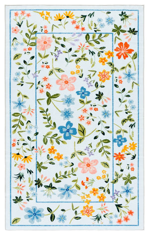 Safavieh Martha Stewart Washable Floral Area Rug - Stylish Comfort For Your Home With Easy Maintenance & Elegance Light Blue ,Rust Polyester Pile Msrw190k-9