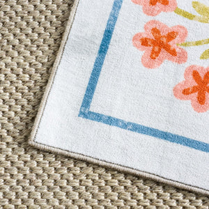 Safavieh Martha Stewart Washable Floral Area Rug - Stylish Comfort For Your Home With Easy Maintenance & Elegance Light Blue ,Rust Polyester Pile Msrw190k-9