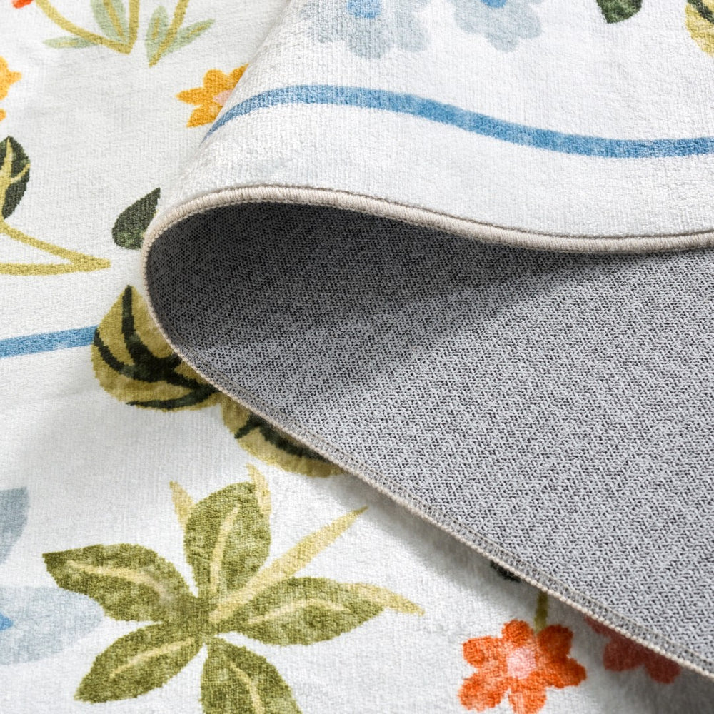 Safavieh Martha Stewart Washable Floral Area Rug - Stylish Comfort For Your Home With Easy Maintenance & Elegance Light Blue ,Rust Polyester Pile Msrw190k-9
