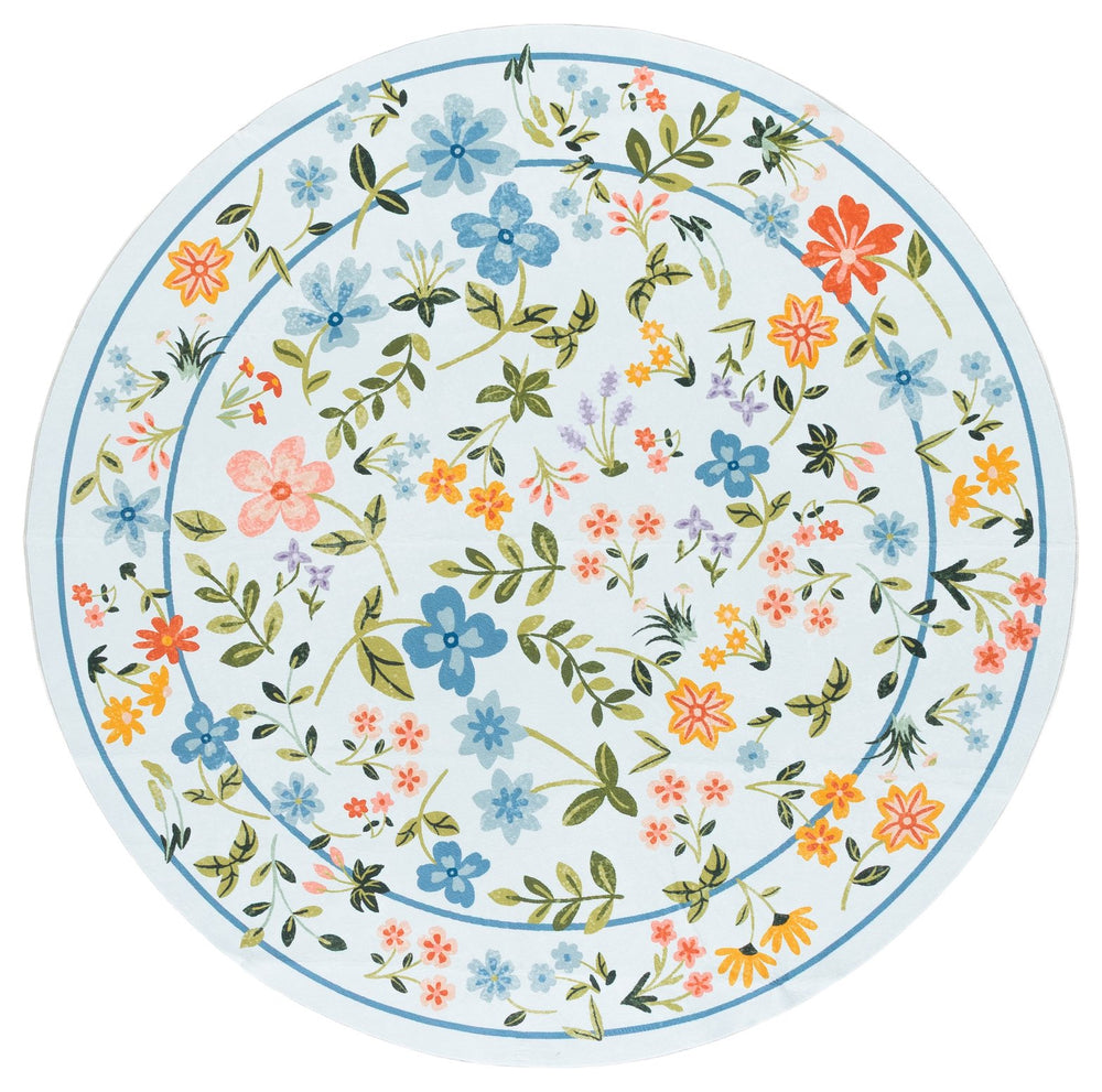Safavieh Martha Stewart Washable Floral Runner Rug - Elegant & Durable Design For Any Hallway Or Space Light Blue ,Rust Polyester Pile Msrw190k-8
