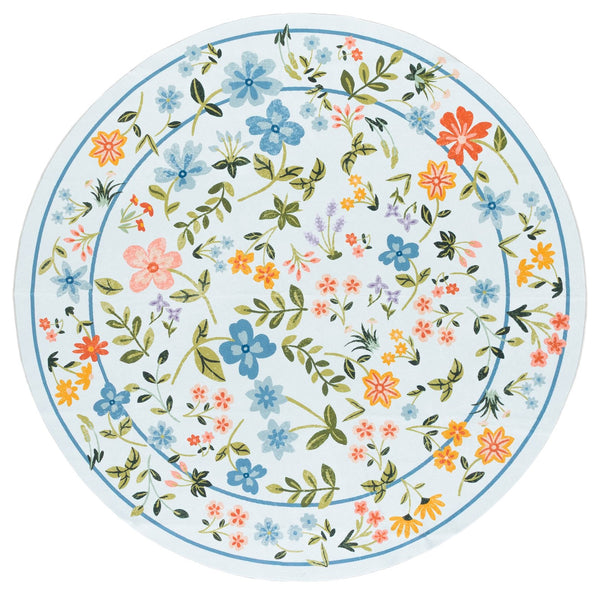 Safavieh Martha Stewart Washable Floral Runner Rug - Elegant & Durable Design For Any Hallway Or Space Light Blue ,Rust Polyester Pile Msrw190k-6r