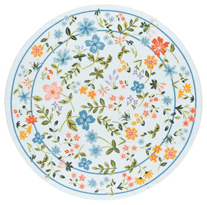 Safavieh Martha Stewart Washable Floral Area Rug - Stylish Comfort For Your Home With Easy Maintenance & Elegance Light Blue ,Rust Polyester Pile Msrw190k-9