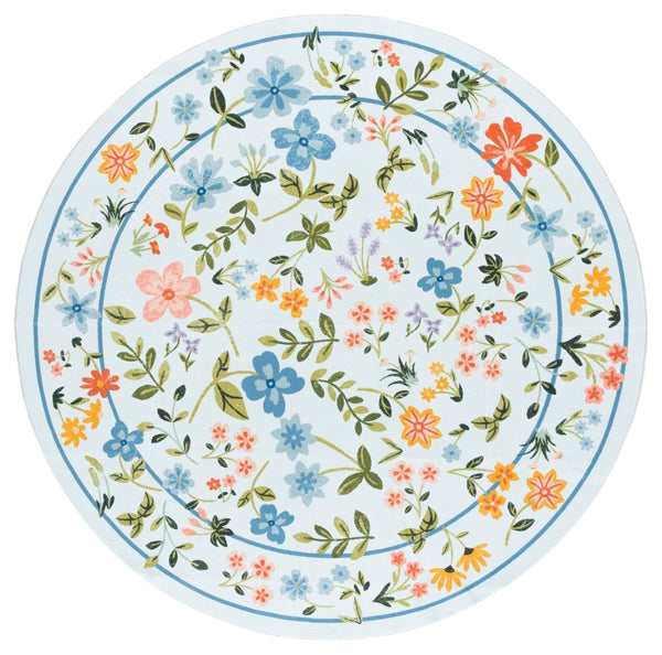 Safavieh Martha Stewart Washable Floral Area Rug - Stylish Comfort For Your Home With Easy Maintenance & Elegance Light Blue ,Rust Polyester Pile Msrw190k-9