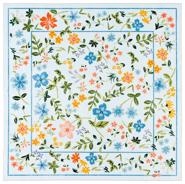 Safavieh Martha Stewart Washable Floral Runner Rug - Elegant & Durable Design For Any Hallway Or Space Light Blue ,Rust Polyester Pile Msrw190k-6sq