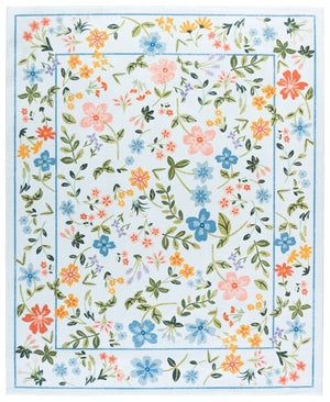 Safavieh Martha Stewart Washable Floral Area Rug - Stylish Comfort For Your Home With Easy Maintenance & Elegance Light Blue ,Rust Polyester Pile Msrw190k-9