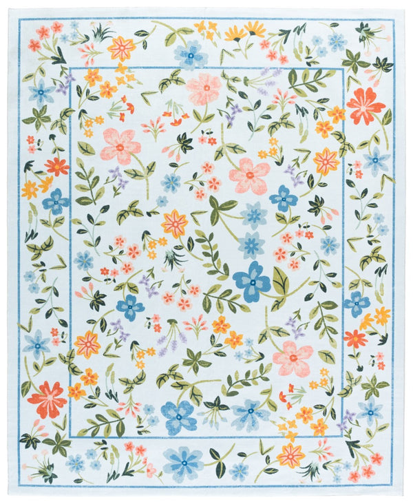 Safavieh Martha Stewart Washable Floral Area Rug - Stylish Comfort For Your Home With Easy Maintenance & Elegance Light Blue ,Rust Polyester Pile Msrw190k-9