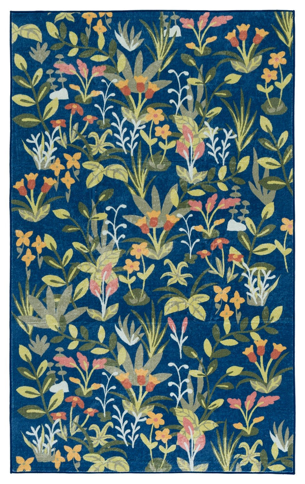 Safavieh Martha Stylish Washable Floral Runner Rug In Elegant Navy And Gold For Modern Home Décor Navy ,Gold Polyester Pile Msrw192n-3