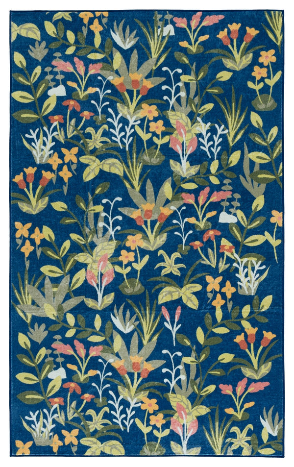 Safavieh Martha Stewart Washable Floral Area Rug - Elegant Navy & Gold Design For Any Room Décor Style Navy ,Gold Polyester Pile Msrw192n-4