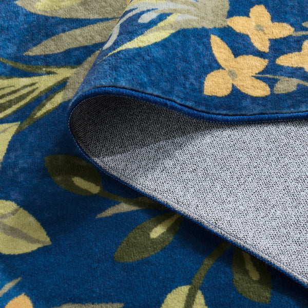 Safavieh Martha Stewart Washable Floral Area Rug - Elegant Navy & Gold Design For Any Room Décor Style Navy ,Gold Polyester Pile Msrw192n-4