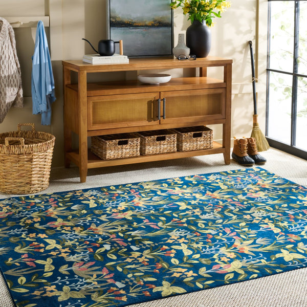Safavieh Martha Stewart Washable Floral Area Rug - Elegant Navy & Gold Design For Any Room Décor Style Navy ,Gold Polyester Pile Msrw192n-4
