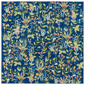 Safavieh Martha Stylish Washable Floral Runner Rug In Elegant Navy And Gold For Modern Home Décor Navy ,Gold Polyester Pile Msrw192n-6sq